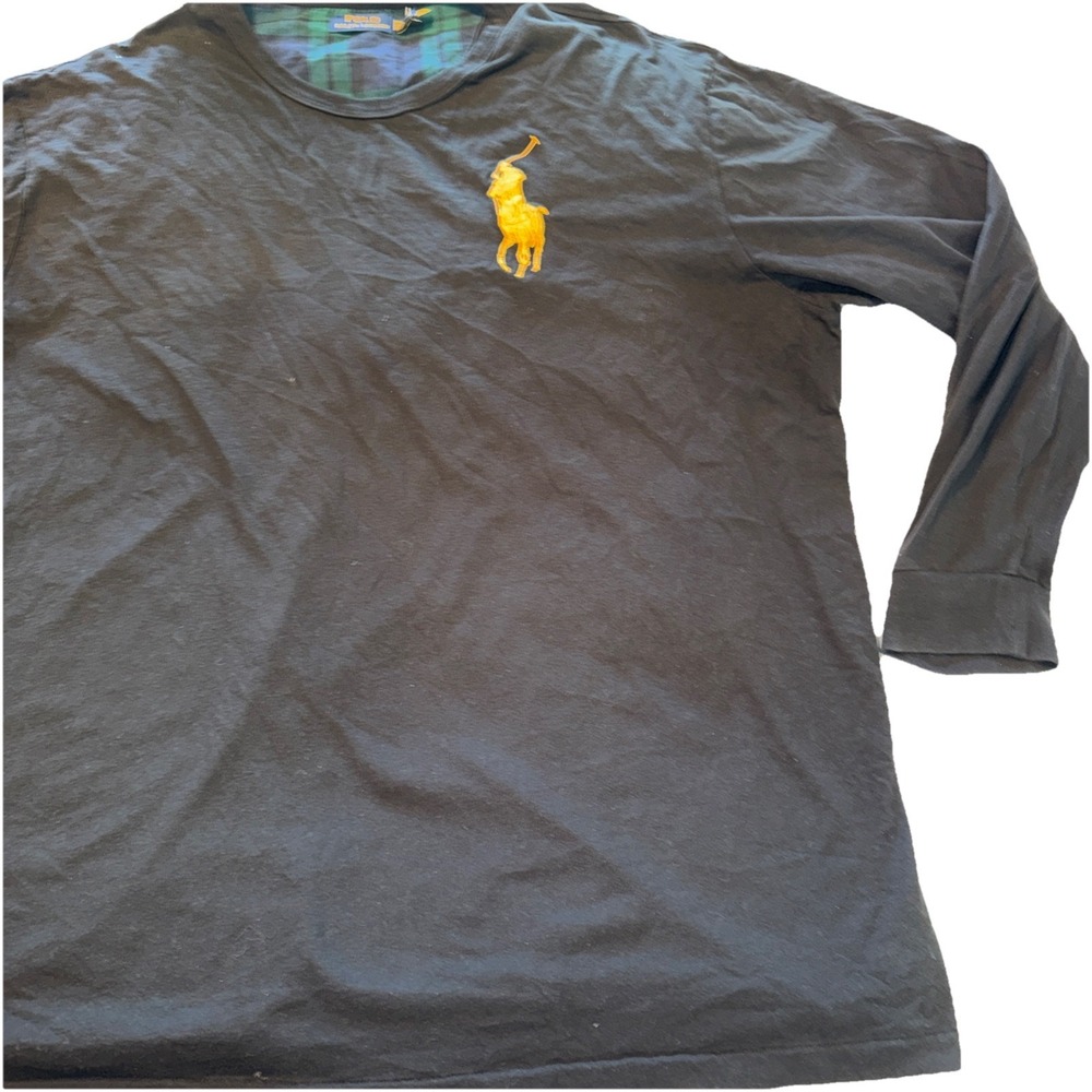 Polo Ralph Lauren Shirt Mens 3XB Black Long Sleeve Gold Pony Dark Black